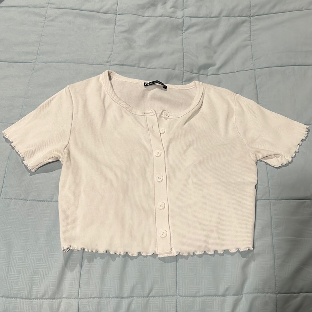 Zara crop button tee
